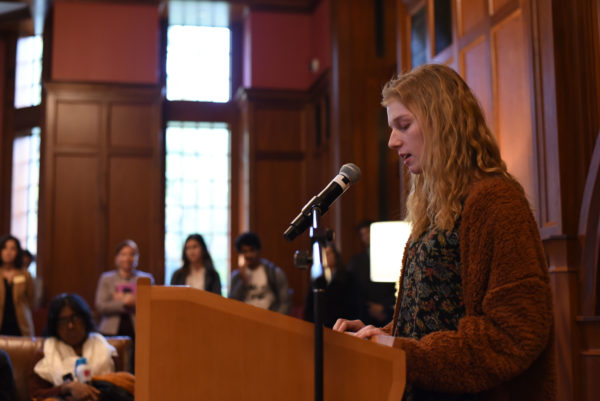 Jenna Collazzo speaking at reception