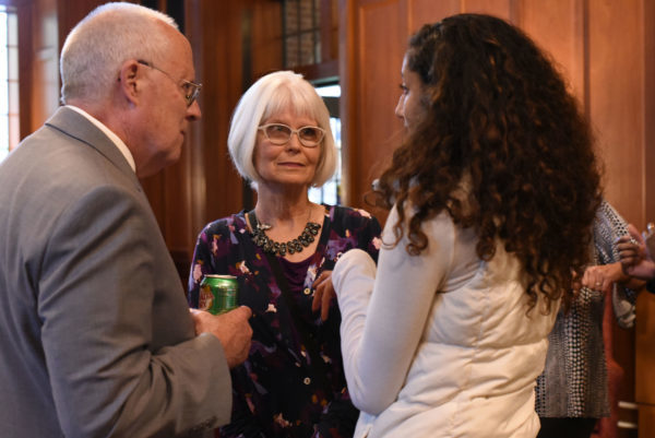 student speaking with Edward and Janice Nichols