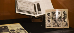 Printed materials in library exhibit about Black studies at Vanderbilt