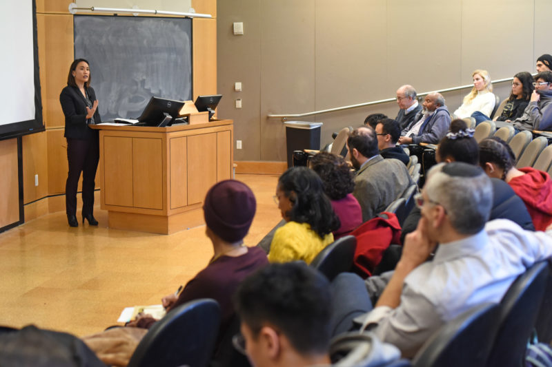 Sylvia Chan-Malik speaks to group of students and faculty in lecture hall