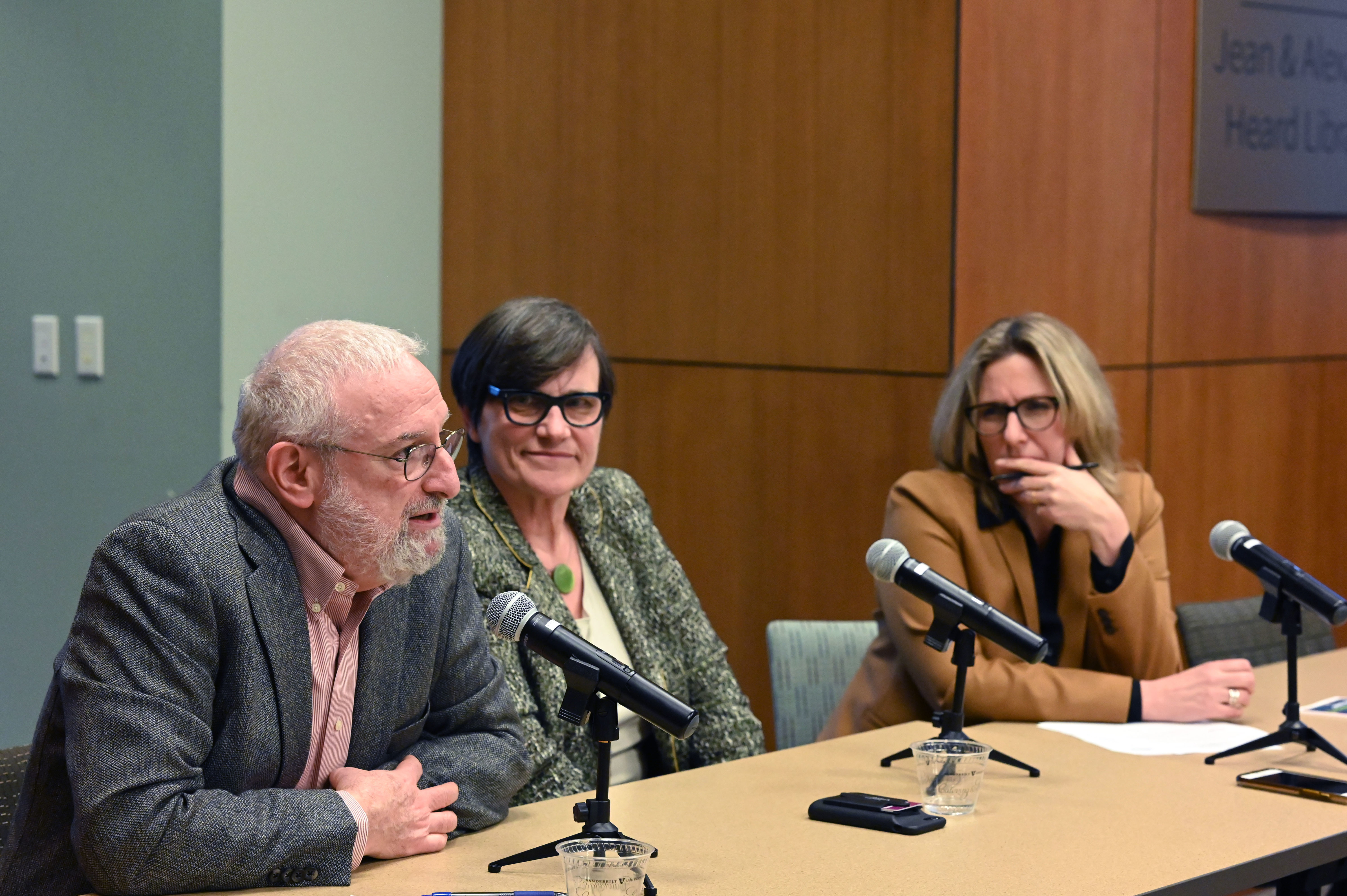 James Grossman, Paula Krebs, and Holly Tucker speak at a panel discussion