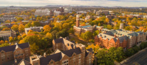 Aerial photo of Vanderbilt University main campus with fall trees