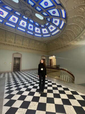 Woman standing in a large room