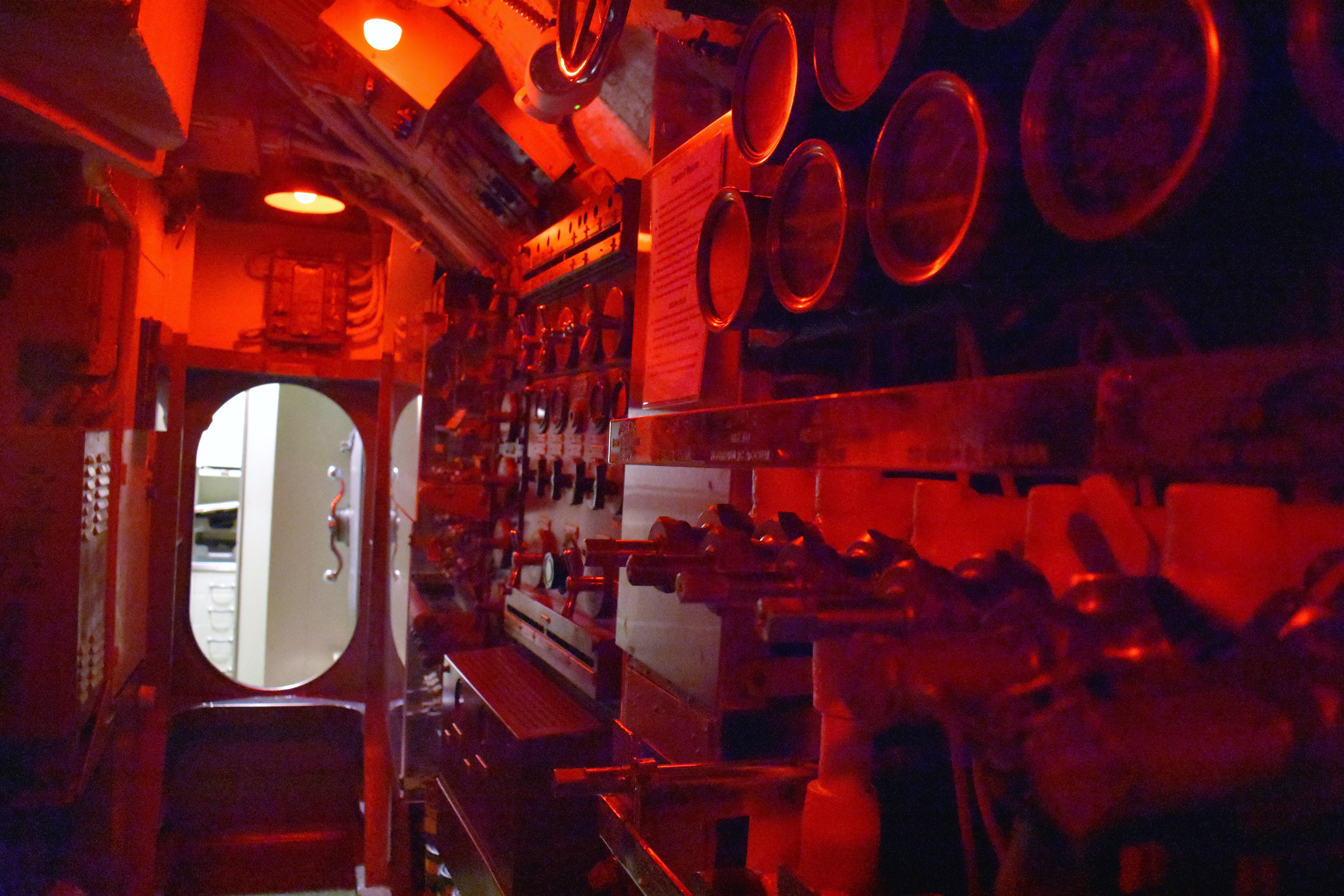 Control room inside the USS Cod, Clevelandâs resident gato-class WWII Submarine