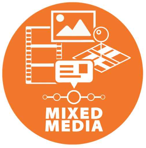 Logo for mixed media category showing icons for video and audio elements