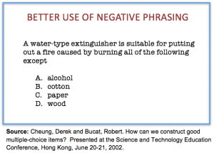 multiple choice questions test writing better question stem vanderbilt constructing teaching neg phrase