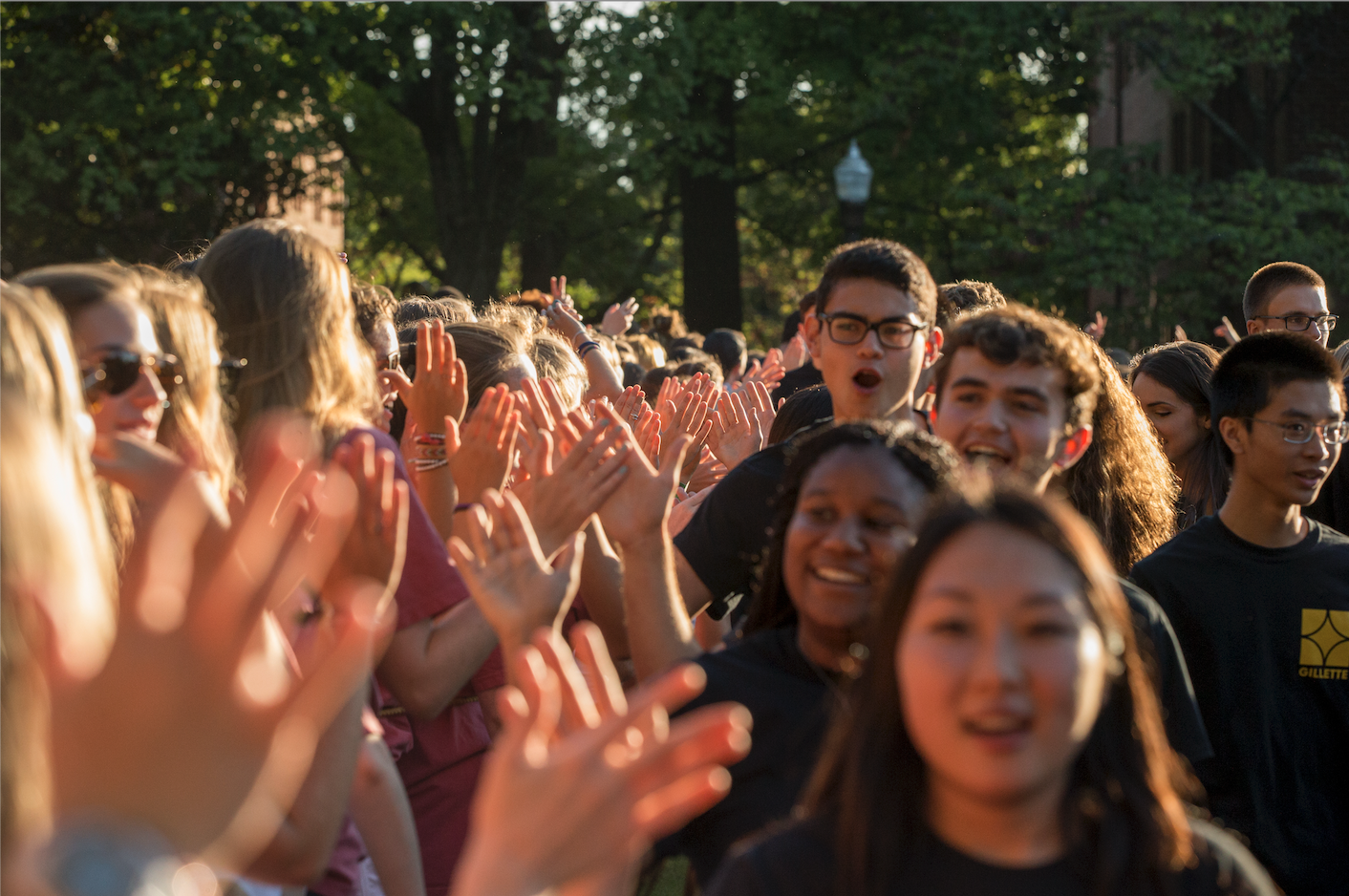 Students greeting each other