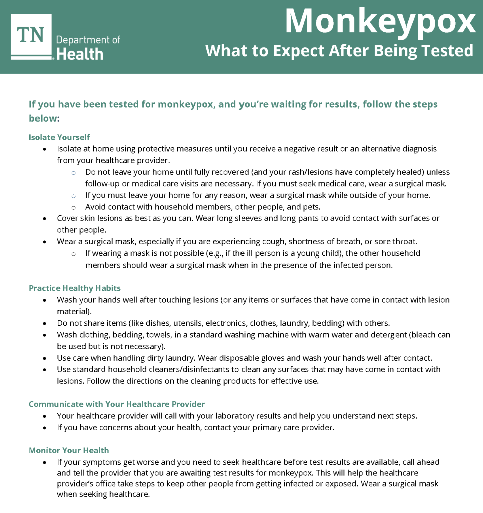 Monkeypox Tested Guidance