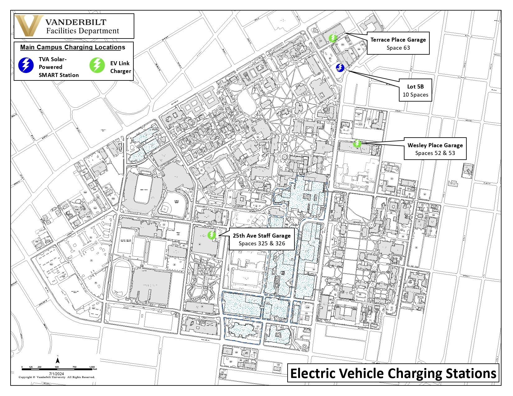 Map of EV Charging Locations Around Campus