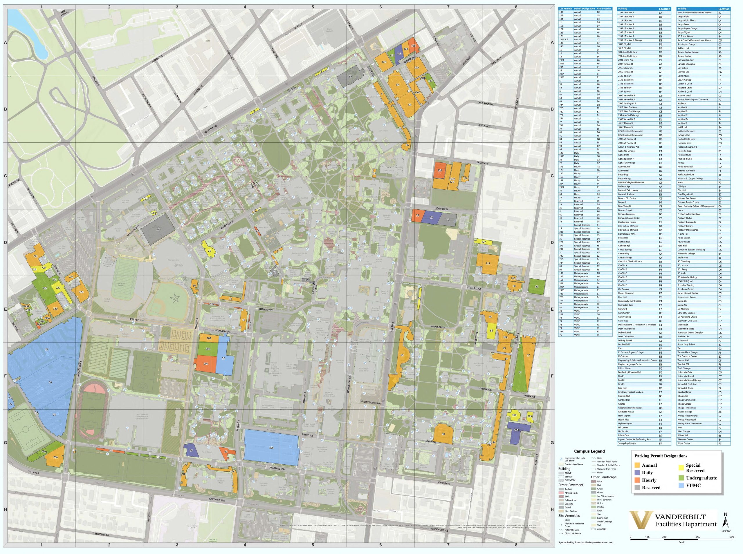 Parking Map Vanderbilt University 2024-2025