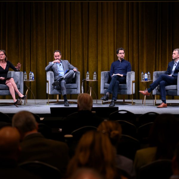 From left, Niloofar Razi Howe, Distinguished Visiting Professor, Vanderbilt University, Frank Cilluffo, Director, McCrary Institute for Cyber and Critical Infrastructure Security, Auburn University, Jeff Moss, Founder, DEF CON & Black Hat, and Thompson Paine, Head of Product & Business Operations, Anthropic PBC during the Institute of National Security 2025 Summit on Modern Conflict and Emerging Threats. Photo: John Amis/Vanderbilt University