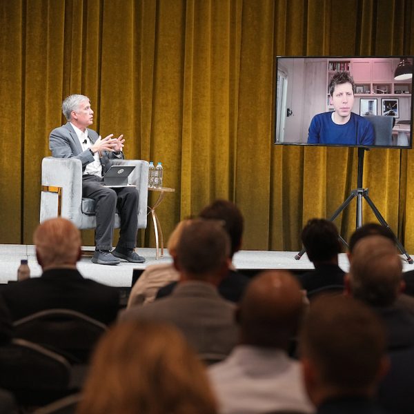 General Paul M. Nakasone (Ret.), Founding Director of Vanderbilt Institute of National Security talks with Sam Altman, CEO, OpenAI (Virtual) Institute of National Security 2025 Summit on Modern Conflict and Emerging Threats. Photo: Harrison McClary/Vanderbilt University