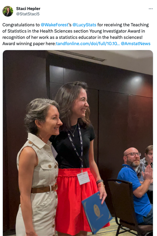 Tweet by Staci Hepler with photo of Hepler and McGowan at awards mixer